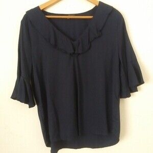 Tencel Ruffled Top Navy Blue